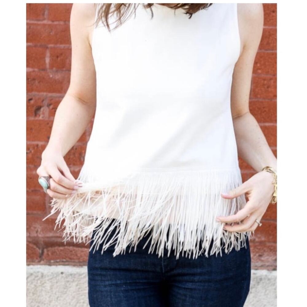 JCrew knit women’s sleeveless ombré fringe top size Small cream/tan color